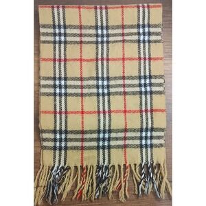 Royal Rossi Beige and Black Plaid Fringe 100% Cashmere Scarf 12"X58"  B20